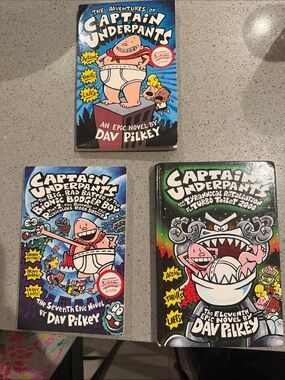 Captain Underpants Book Set by Dav Pilkey - Blue, Black, White Covers